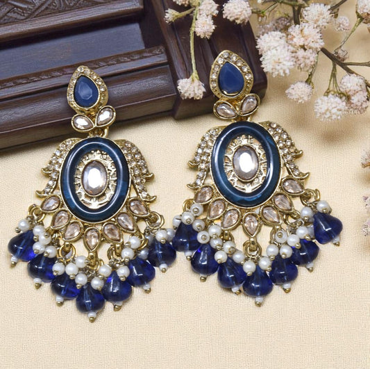 Ethnic Gold Plated Kundan Chandbali Earrings for Women, Traditional Indian Jhumka Drop Earring Set with Pearl & Stone Detailing, Perfect for Wedding, Festival, Party and Gifting