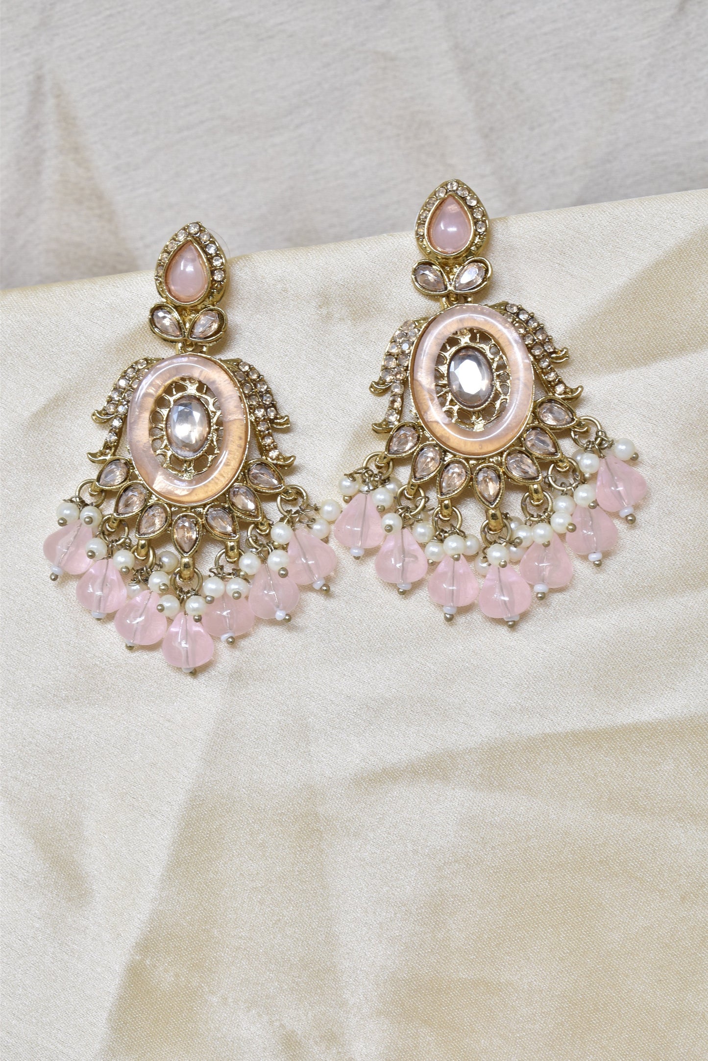 Ethnic Gold Plated Kundan Chandbali Earrings for Women, Traditional Indian Jhumka Drop Earring Set with Pearl & Stone Detailing, Perfect for Wedding, Festival, Party and Gifting