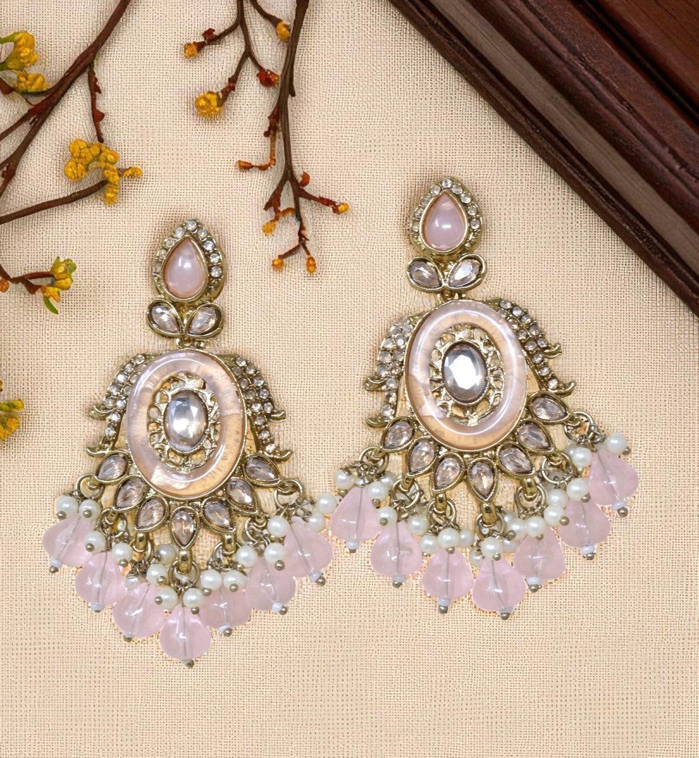 Ethnic Gold Plated Kundan Chandbali Earrings for Women, Traditional Indian Jhumka Drop Earring Set with Pearl & Stone Detailing, Perfect for Wedding, Festival, Party and Gifting