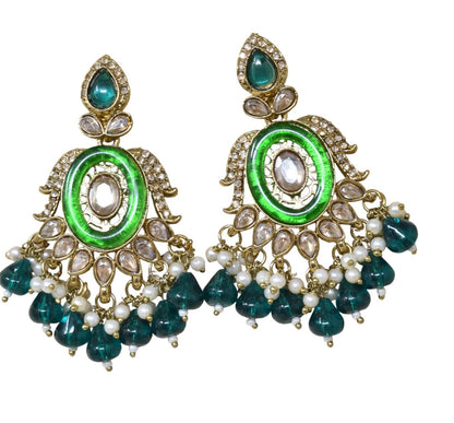 Ethnic Gold Plated Kundan Chandbali Earrings for Women, Traditional Indian Jhumka Drop Earring Set with Pearl & Stone Detailing, Perfect for Wedding, Festival, Party and Gifting