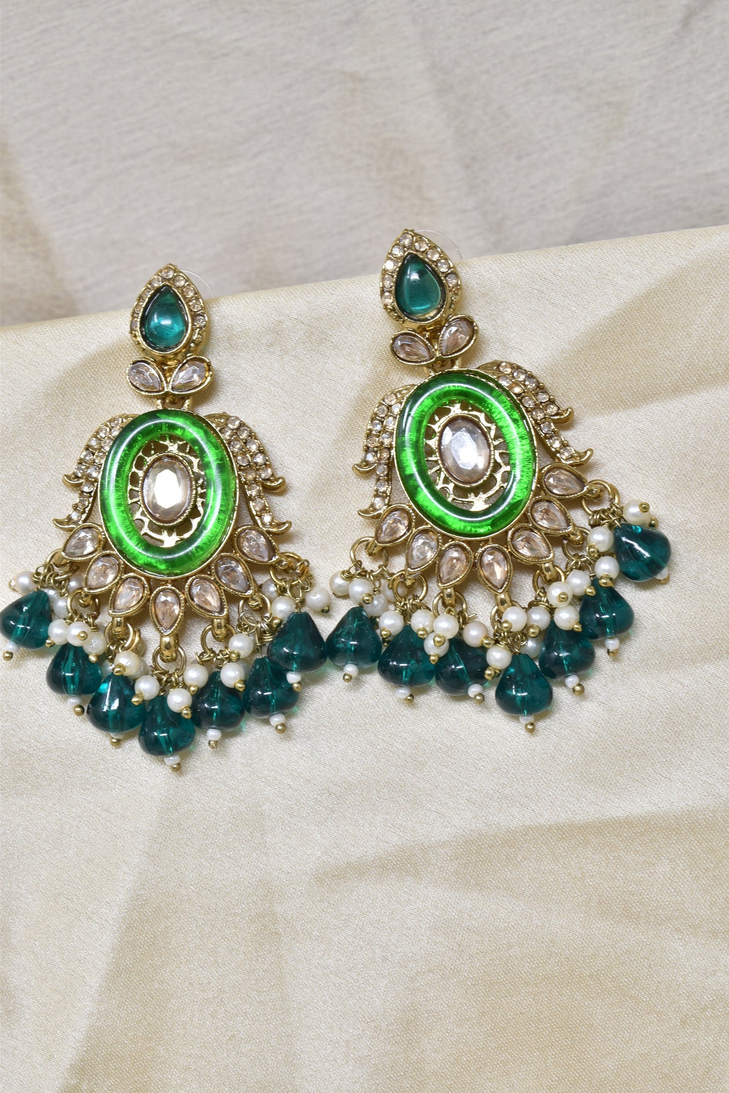 Ethnic Gold Plated Kundan Chandbali Earrings for Women, Traditional Indian Jhumka Drop Earring Set with Pearl & Stone Detailing, Perfect for Wedding, Festival, Party and Gifting