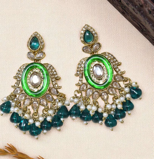 Ethnic Gold Plated Kundan Chandbali Earrings for Women, Traditional Indian Jhumka Drop Earring Set with Pearl & Stone Detailing, Perfect for Wedding, Festival, Party and Gifting