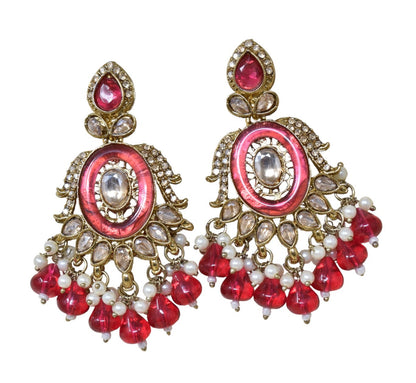 Ethnic Gold Plated Kundan Chandbali Earrings for Women, Traditional Indian Jhumka Drop Earring Set with Pearl & Stone Detailing, Perfect for Wedding, Festival, Party and Gifting