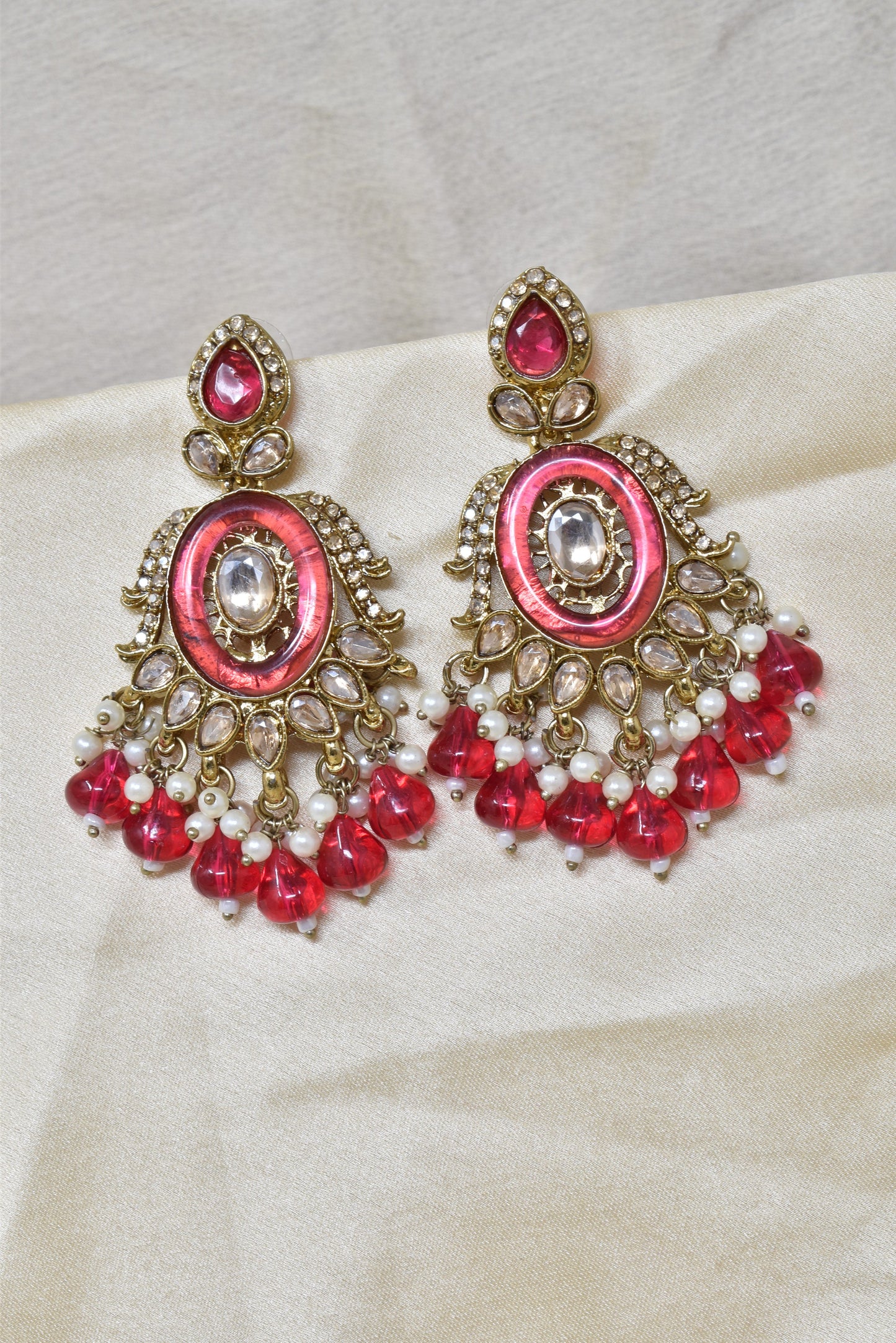 Ethnic Gold Plated Kundan Chandbali Earrings for Women, Traditional Indian Jhumka Drop Earring Set with Pearl & Stone Detailing, Perfect for Wedding, Festival, Party and Gifting