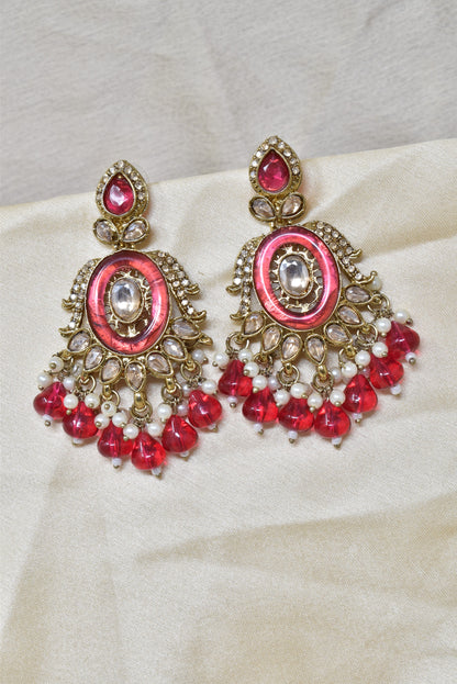 Ethnic Gold Plated Kundan Chandbali Earrings for Women, Traditional Indian Jhumka Drop Earring Set with Pearl & Stone Detailing, Perfect for Wedding, Festival, Party and Gifting