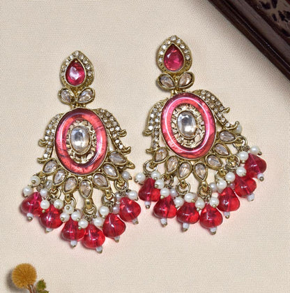 Ethnic Gold Plated Kundan Chandbali Earrings for Women, Traditional Indian Jhumka Drop Earring Set with Pearl & Stone Detailing, Perfect for Wedding, Festival, Party and Gifting