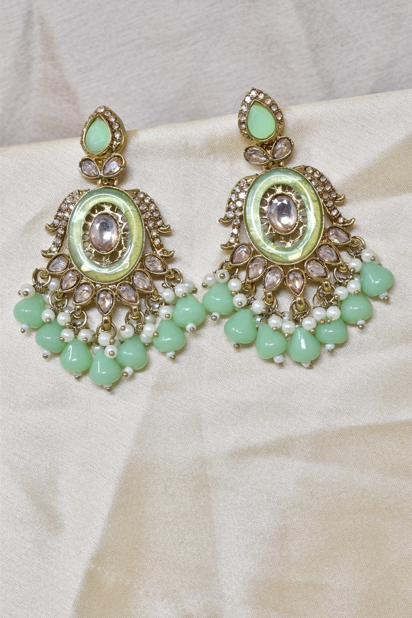 Ethnic Gold Plated Kundan Chandbali Earrings for Women, Traditional Indian Jhumka Drop Earring Set with Pearl & Stone Detailing, Perfect for Wedding, Festival, Party and Gifting