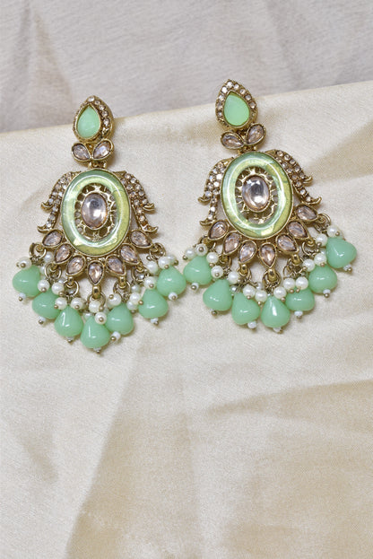 Ethnic Gold Plated Kundan Chandbali Earrings for Women, Traditional Indian Jhumka Drop Earring Set with Pearl & Stone Detailing, Perfect for Wedding, Festival, Party and Gifting