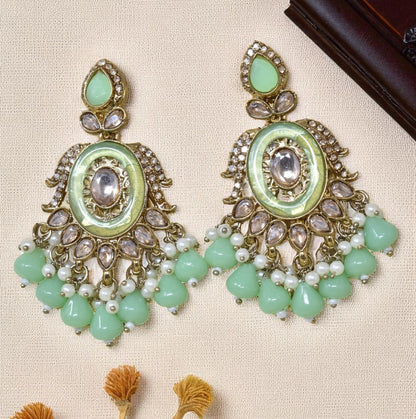 Ethnic Gold Plated Kundan Chandbali Earrings for Women, Traditional Indian Jhumka Drop Earring Set with Pearl & Stone Detailing, Perfect for Wedding, Festival, Party and Gifting