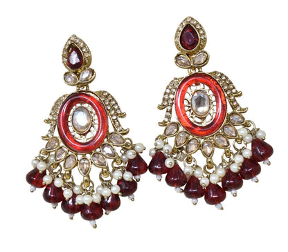 Ethnic Gold Plated Kundan Chandbali Earrings for Women, Traditional Indian Jhumka Drop Earring Set with Pearl & Stone Detailing, Perfect for Wedding, Festival, Party and Gifting