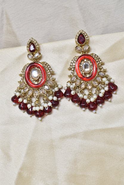 Ethnic Gold Plated Kundan Chandbali Earrings for Women, Traditional Indian Jhumka Drop Earring Set with Pearl & Stone Detailing, Perfect for Wedding, Festival, Party and Gifting