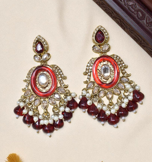 Ethnic Gold Plated Kundan Chandbali Earrings for Women, Traditional Indian Jhumka Drop Earring Set with Pearl & Stone Detailing, Perfect for Wedding, Festival, Party and Gifting