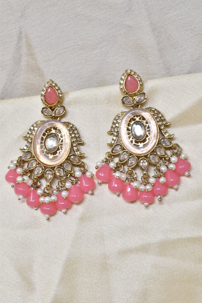 Ethnic Gold Plated Kundan Chandbali Earrings for Women, Traditional Indian Jhumka Drop Earring Set with Pearl & Stone Detailing, Perfect for Wedding, Festival, Party and Gifting