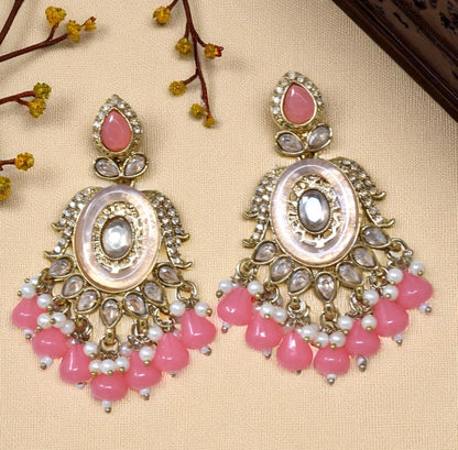 Ethnic Gold Plated Kundan Chandbali Earrings for Women, Traditional Indian Jhumka Drop Earring Set with Pearl & Stone Detailing, Perfect for Wedding, Festival, Party and Gifting