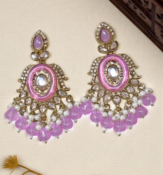 Ethnic Gold Plated Kundan Chandbali Earrings for Women, Traditional Indian Jhumka Drop Earring Set with Pearl & Stone Detailing, Perfect for Wedding, Festival, Party and Gifting