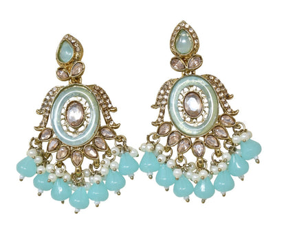 Ethnic Gold Plated Kundan Chandbali Earrings for Women, Traditional Indian Jhumka Drop Earring Set with Pearl & Stone Detailing, Perfect for Wedding, Festival, Party and Gifting