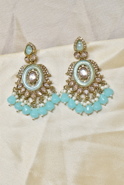 Ethnic Gold Plated Kundan Chandbali Earrings for Women, Traditional Indian Jhumka Drop Earring Set with Pearl & Stone Detailing, Perfect for Wedding, Festival, Party and Gifting