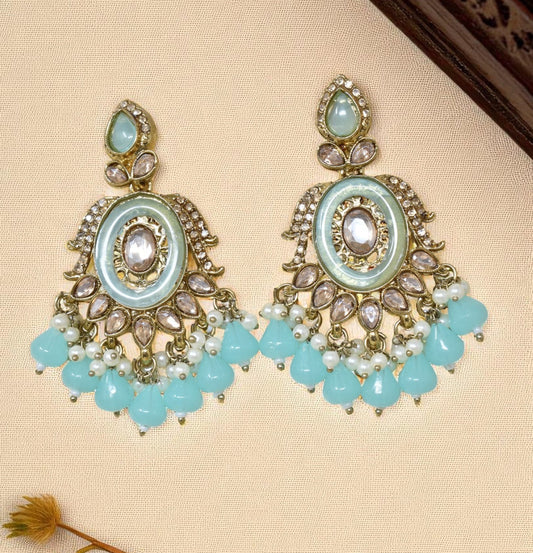 Ethnic Gold Plated Kundan Chandbali Earrings for Women, Traditional Indian Jhumka Drop Earring Set with Pearl & Stone Detailing, Perfect for Wedding, Festival, Party and Gifting