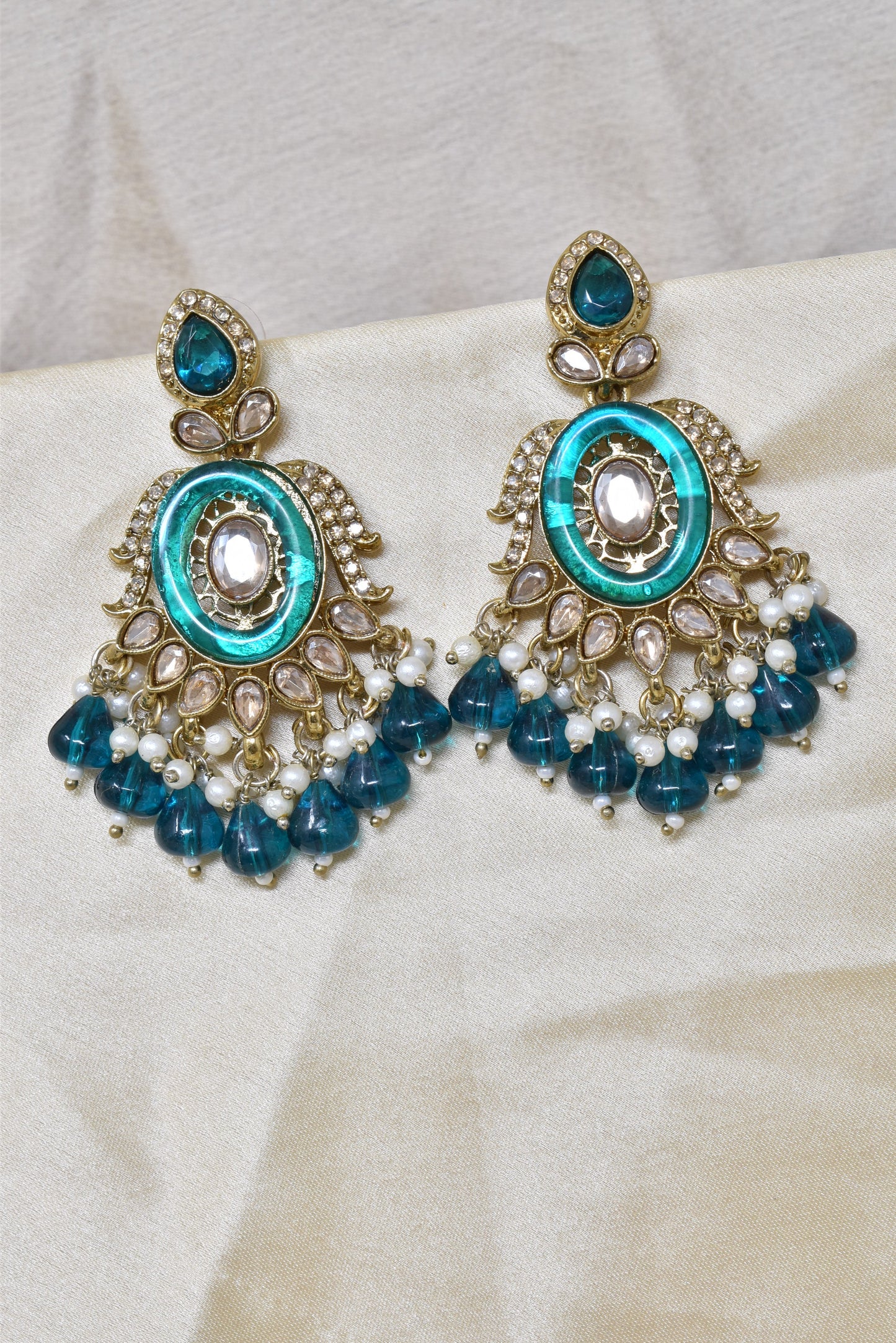 Ethnic Gold Plated Kundan Chandbali Earrings for Women, Traditional Indian Jhumka Drop Earring Set with Pearl & Stone Detailing, Perfect for Wedding, Festival, Party and Gifting