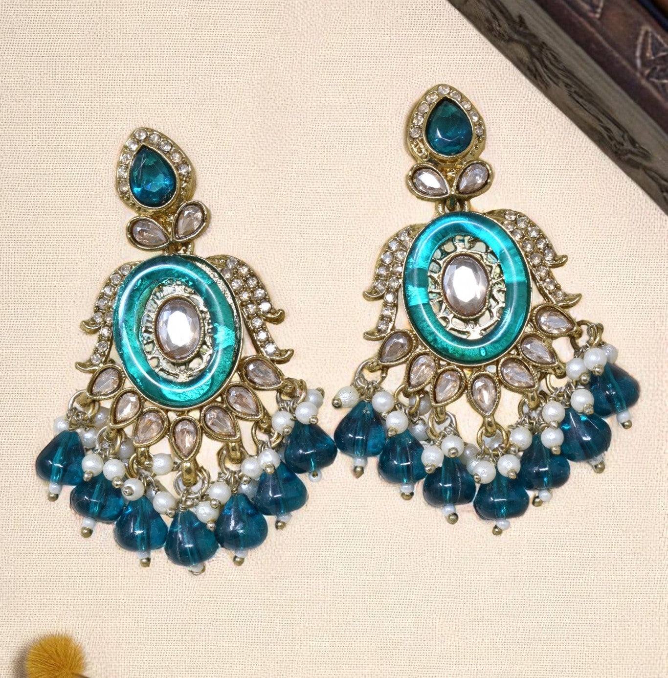 Ethnic Gold Plated Kundan Chandbali Earrings for Women, Traditional Indian Jhumka Drop Earring Set with Pearl & Stone Detailing, Perfect for Wedding, Festival, Party and Gifting