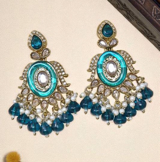 Ethnic Gold Plated Kundan Chandbali Earrings for Women, Traditional Indian Jhumka Drop Earring Set with Pearl & Stone Detailing, Perfect for Wedding, Festival, Party and Gifting