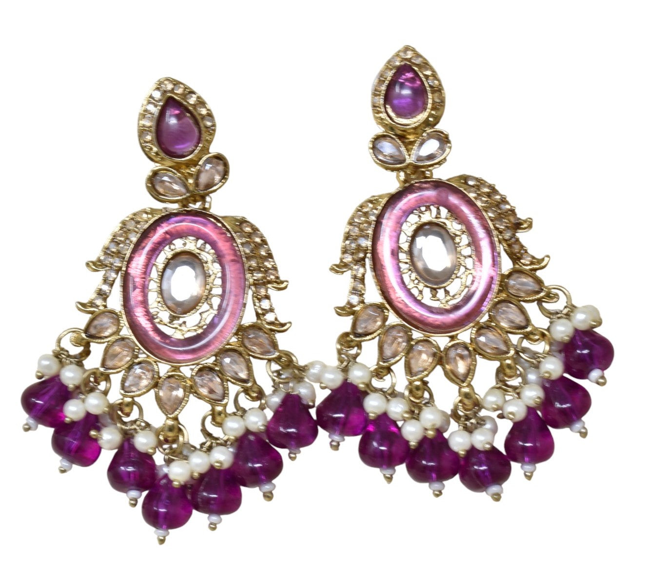 Ethnic Gold Plated Kundan Chandbali Earrings for Women, Traditional Indian Jhumka Drop Earring Set with Pearl & Stone Detailing, Perfect for Wedding, Festival, Party and Gifting