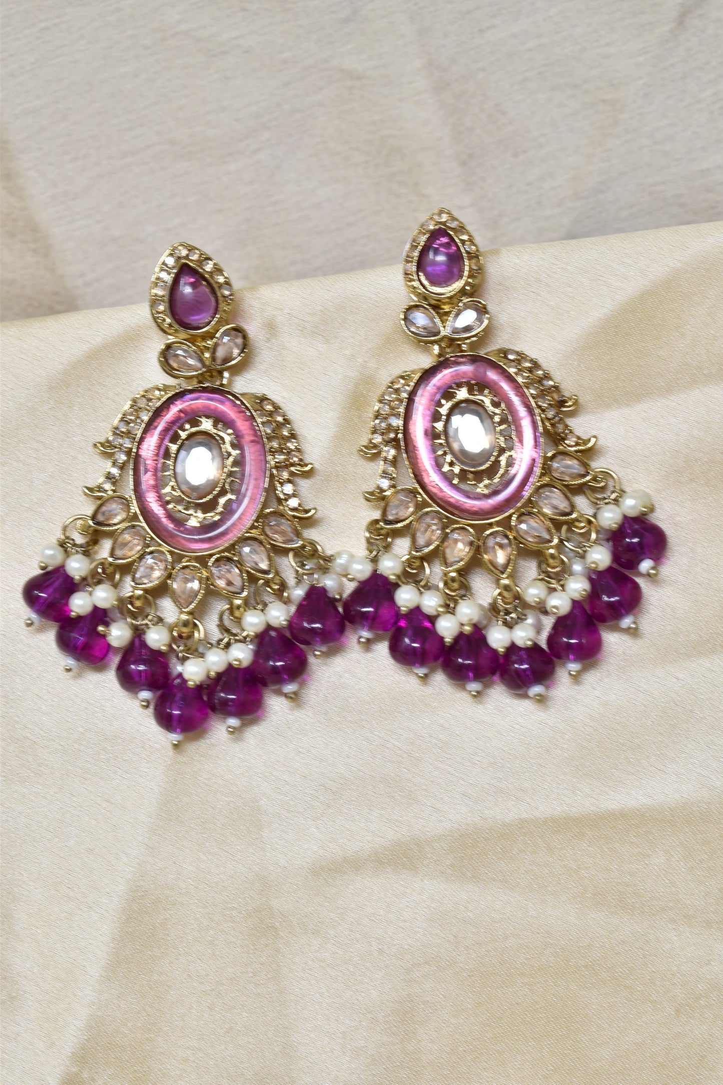 Ethnic Gold Plated Kundan Chandbali Earrings for Women, Traditional Indian Jhumka Drop Earring Set with Pearl & Stone Detailing, Perfect for Wedding, Festival, Party and Gifting