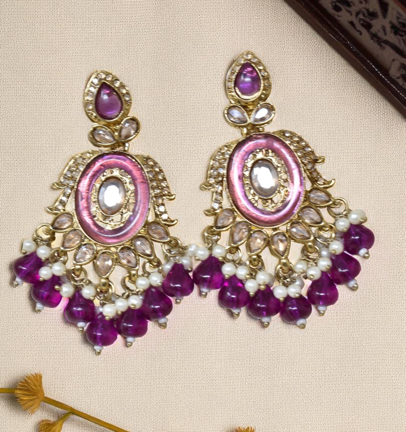 Ethnic Gold Plated Kundan Chandbali Earrings for Women, Traditional Indian Jhumka Drop Earring Set with Pearl & Stone Detailing, Perfect for Wedding, Festival, Party and Gifting