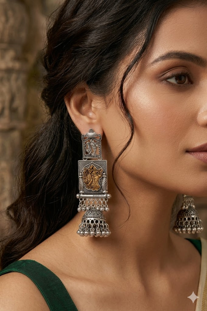 Women Ethnic Oxidised Traditional Statement Earrings for Women
