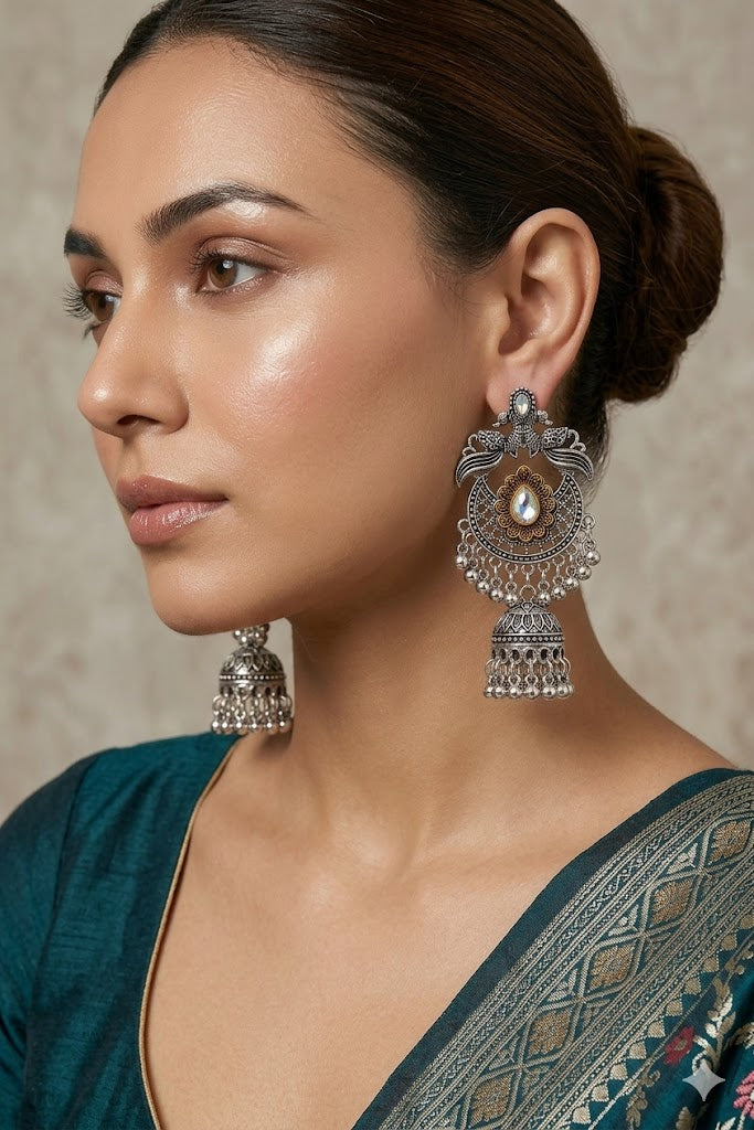 Women Ethnic Oxidised Traditional Statement Earrings for Women