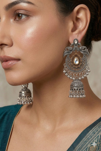 Women Ethnic Oxidised Traditional Statement Earrings for Women