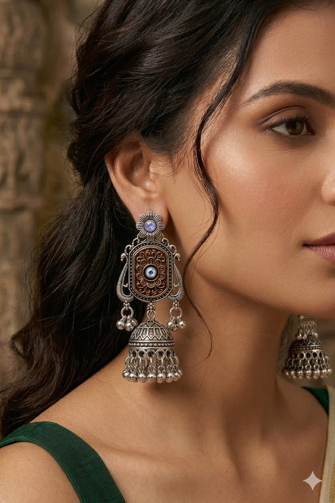 Women Ethnic Oxidised Traditional Statement Earrings for Women