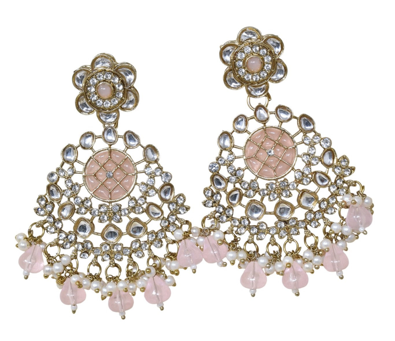 Ethnic Gold Plated Kundan Chandbali Earrings for Women, Traditional Indian Jhumka Drop Earring Set with Pearl & Stone Detailing, Perfect for Wedding, Festival, Party and Gifting