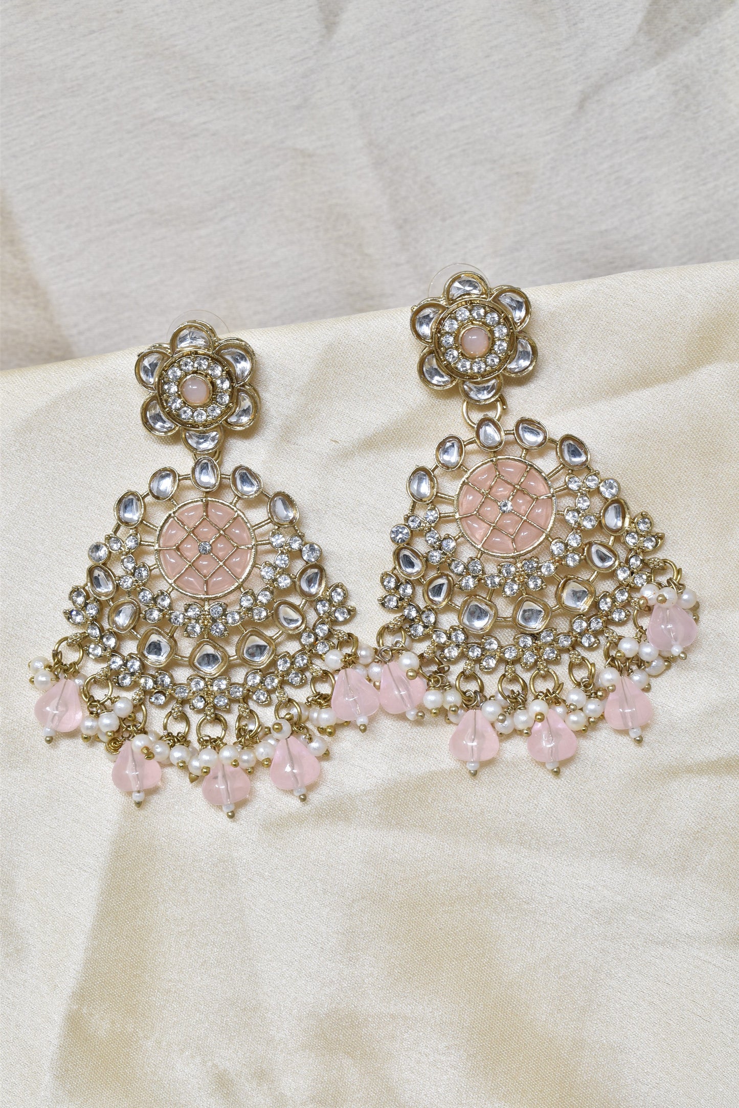 Ethnic Gold Plated Kundan Chandbali Earrings for Women, Traditional Indian Jhumka Drop Earring Set with Pearl & Stone Detailing, Perfect for Wedding, Festival, Party and Gifting