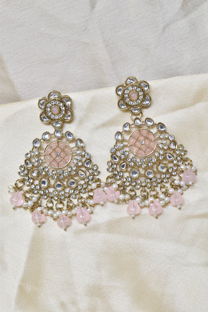 Ethnic Gold Plated Kundan Chandbali Earrings for Women, Traditional Indian Jhumka Drop Earring Set with Pearl & Stone Detailing, Perfect for Wedding, Festival, Party and Gifting