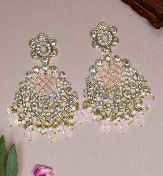 Ethnic Gold Plated Kundan Chandbali Earrings for Women, Traditional Indian Jhumka Drop Earring Set with Pearl & Stone Detailing, Perfect for Wedding, Festival, Party and Gifting