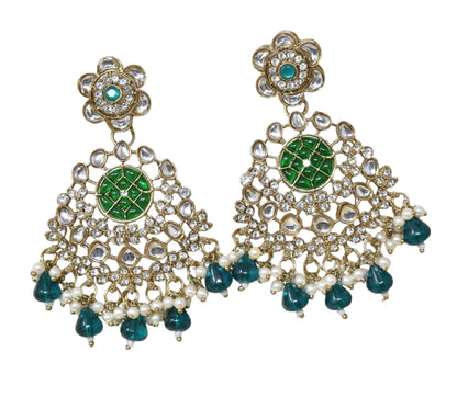 Ethnic Gold Plated Kundan Chandbali Earrings for Women, Traditional Indian Jhumka Drop Earring Set with Pearl & Stone Detailing, Perfect for Wedding, Festival, Party and Gifting