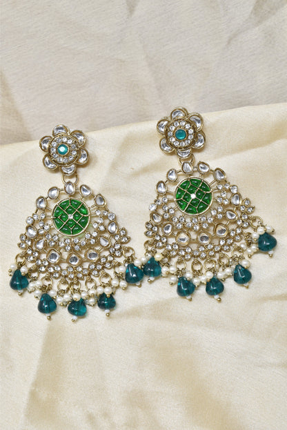 Ethnic Gold Plated Kundan Chandbali Earrings for Women, Traditional Indian Jhumka Drop Earring Set with Pearl & Stone Detailing, Perfect for Wedding, Festival, Party and Gifting