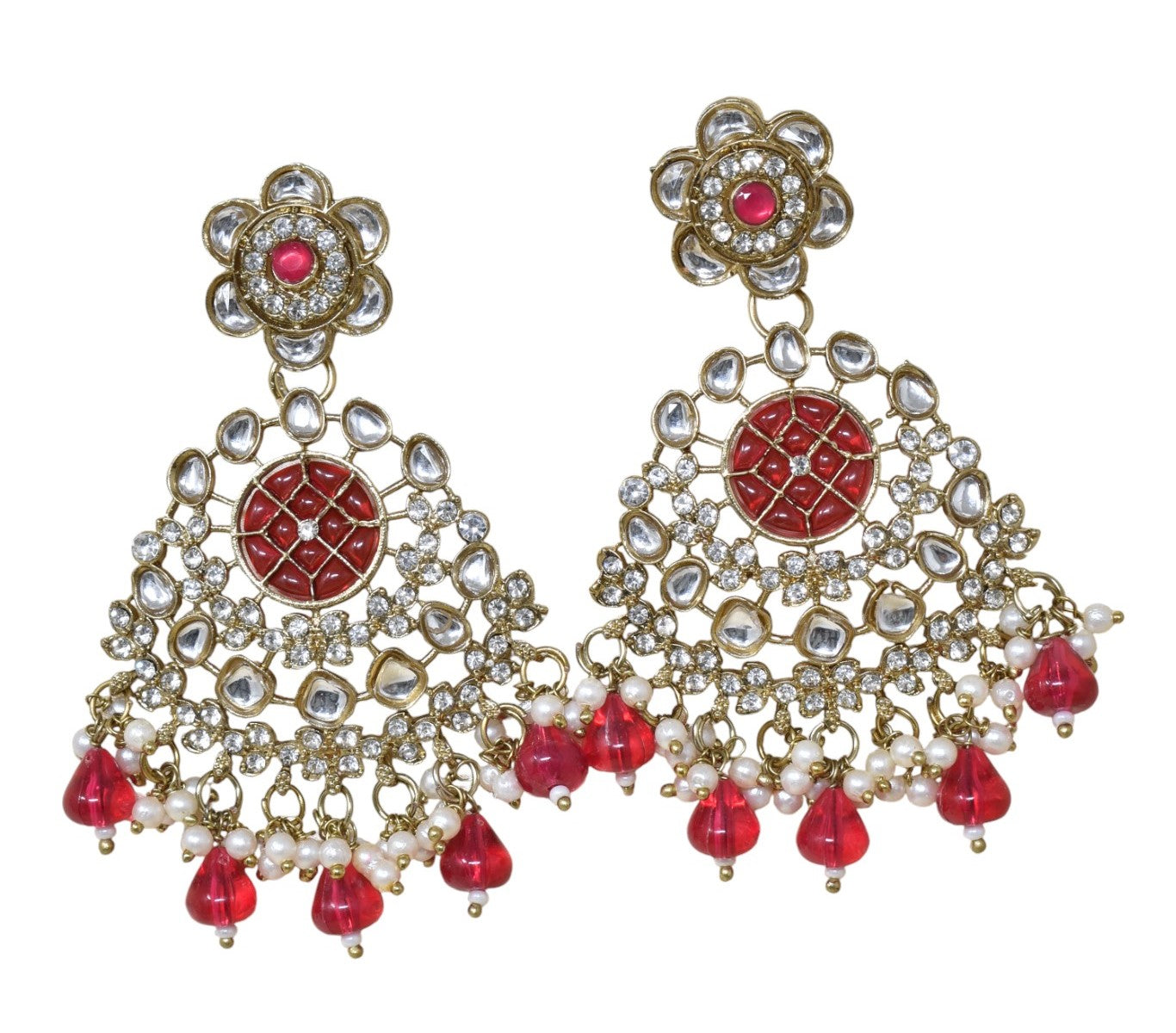 Ethnic Gold Plated Kundan Chandbali Earrings for Women, Traditional Indian Jhumka Drop Earring Set with Pearl & Stone Detailing, Perfect for Wedding, Festival, Party and Gifting