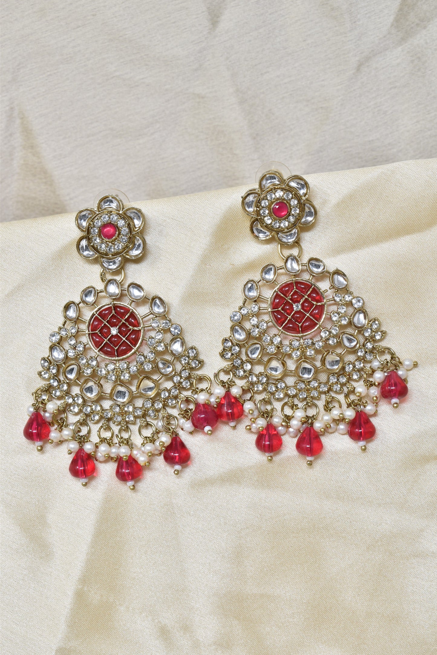 Ethnic Gold Plated Kundan Chandbali Earrings for Women, Traditional Indian Jhumka Drop Earring Set with Pearl & Stone Detailing, Perfect for Wedding, Festival, Party and Gifting