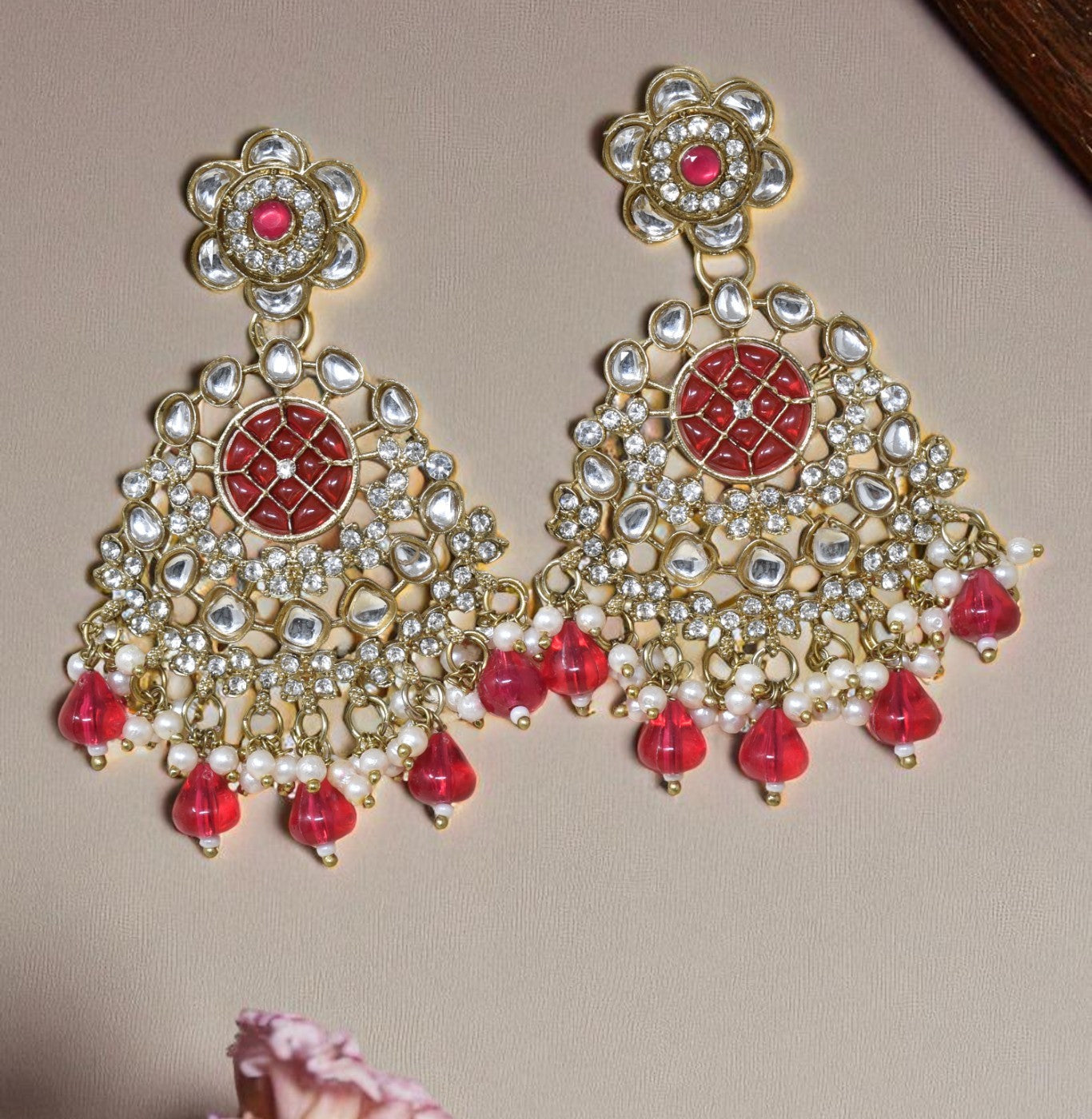 Ethnic Gold Plated Kundan Chandbali Earrings for Women, Traditional Indian Jhumka Drop Earring Set with Pearl & Stone Detailing, Perfect for Wedding, Festival, Party and Gifting