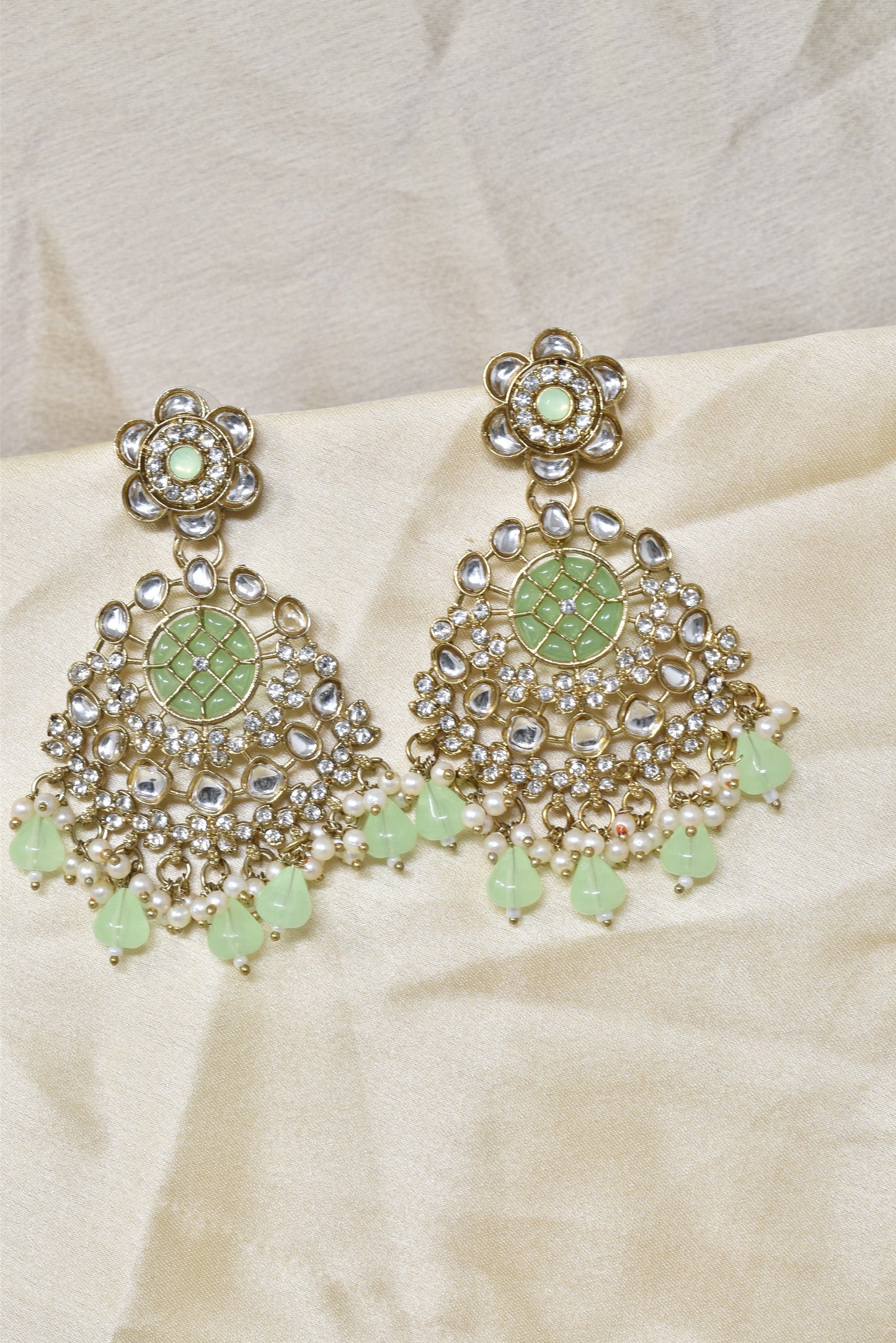 Ethnic Gold Plated Kundan Chandbali Earrings for Women, Traditional Indian Jhumka Drop Earring Set with Pearl & Stone Detailing, Perfect for Wedding, Festival, Party and Gifting