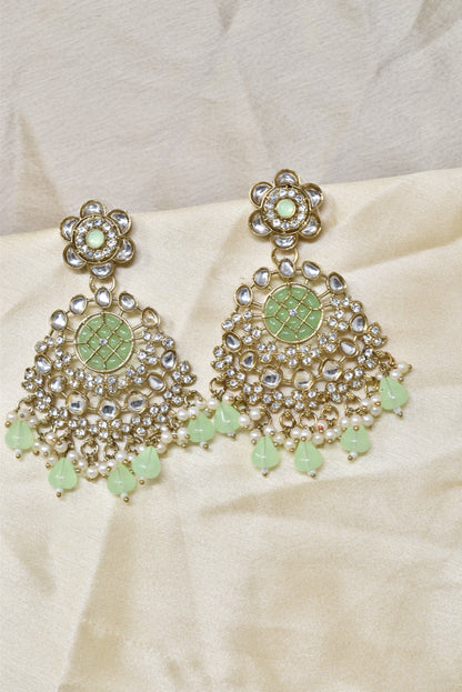 Ethnic Gold Plated Kundan Chandbali Earrings for Women, Traditional Indian Jhumka Drop Earring Set with Pearl & Stone Detailing, Perfect for Wedding, Festival, Party and Gifting