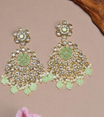 Ethnic Gold Plated Kundan Chandbali Earrings for Women, Traditional Indian Jhumka Drop Earring Set with Pearl & Stone Detailing, Perfect for Wedding, Festival, Party and Gifting
