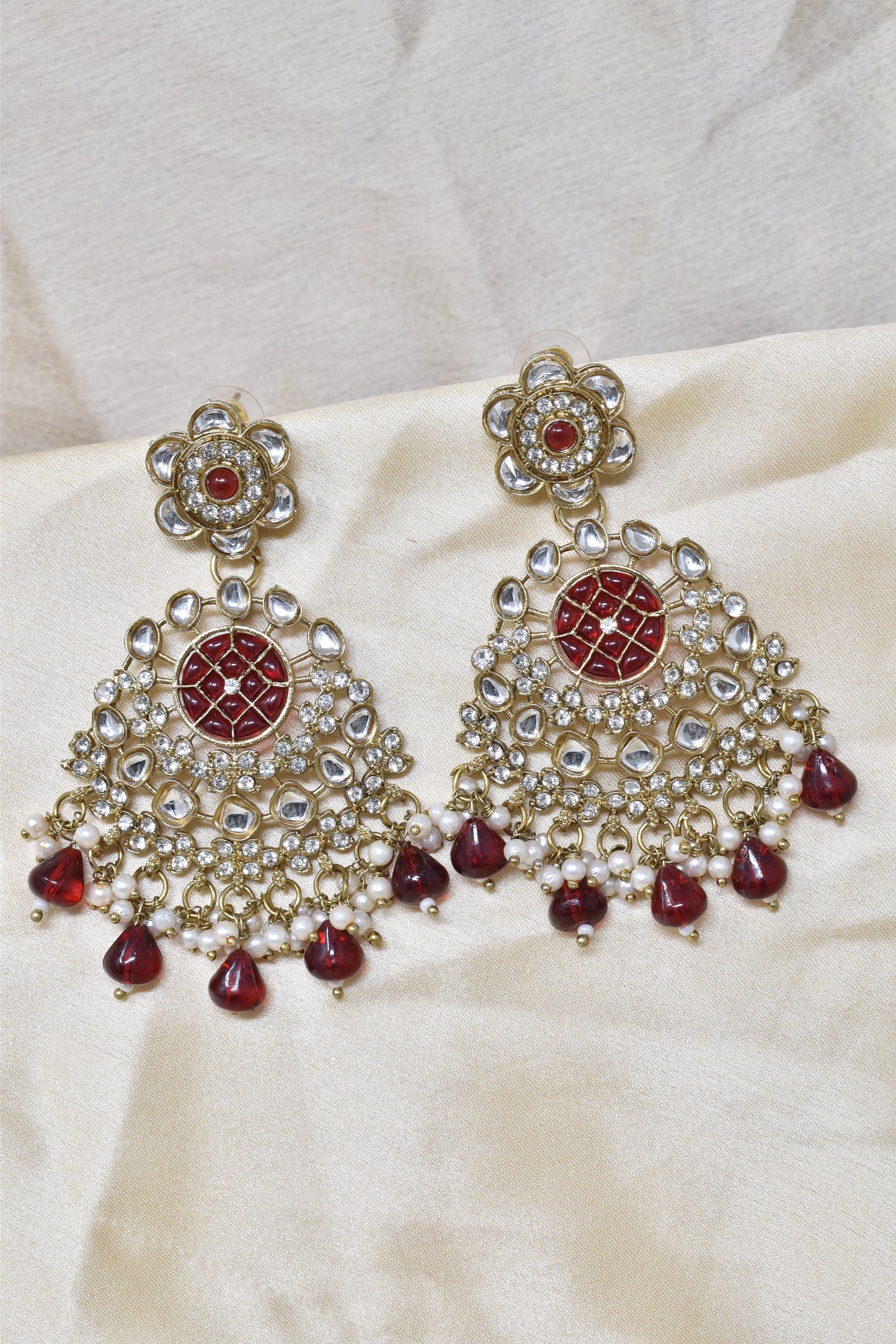 Ethnic Gold Plated Kundan Chandbali Earrings for Women, Traditional Indian Jhumka Drop Earring Set with Pearl & Stone Detailing, Perfect for Wedding, Festival, Party and Gifting