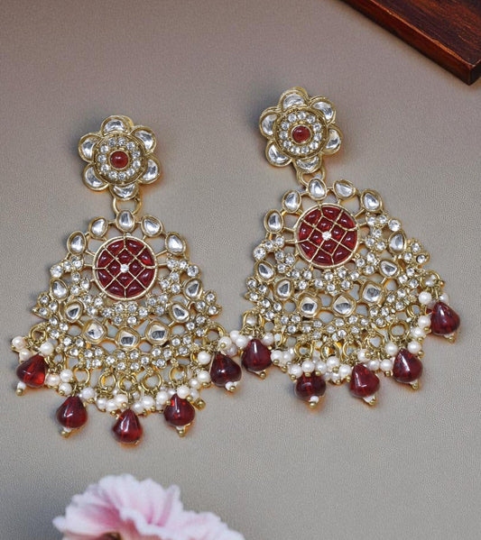 Ethnic Gold Plated Kundan Chandbali Earrings for Women, Traditional Indian Jhumka Drop Earring Set with Pearl & Stone Detailing, Perfect for Wedding, Festival, Party and Gifting