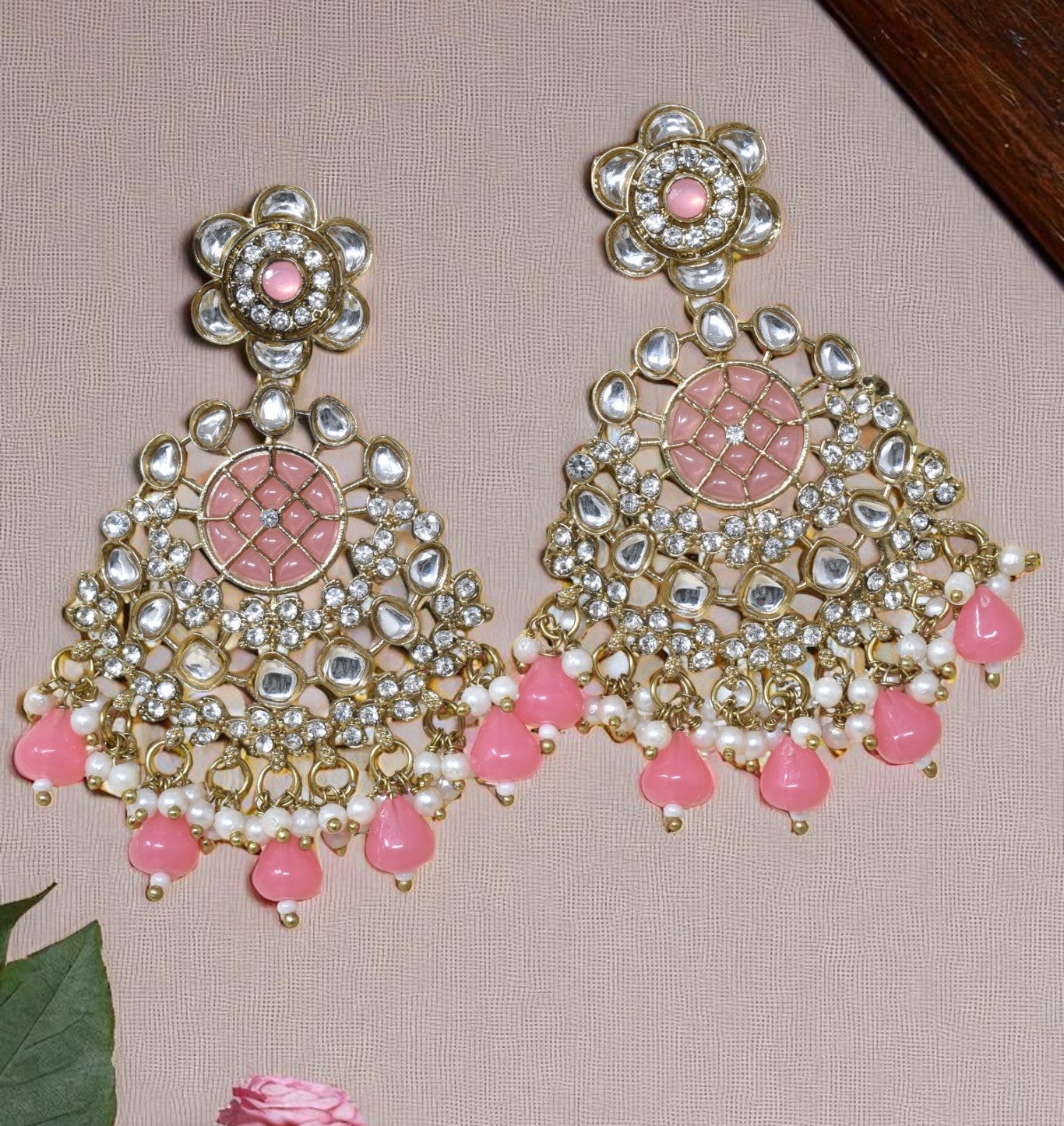 Ethnic Gold Plated Kundan Chandbali Earrings for Women, Traditional Indian Jhumka Drop Earring Set with Pearl & Stone Detailing, Perfect for Wedding, Festival, Party and Gifting