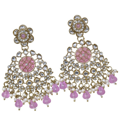 Ethnic Gold Plated Kundan Chandbali Earrings for Women, Traditional Indian Jhumka Drop Earring Set with Pearl & Stone Detailing, Perfect for Wedding, Festival, Party and Gifting