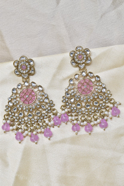 Ethnic Gold Plated Kundan Chandbali Earrings for Women, Traditional Indian Jhumka Drop Earring Set with Pearl & Stone Detailing, Perfect for Wedding, Festival, Party and Gifting