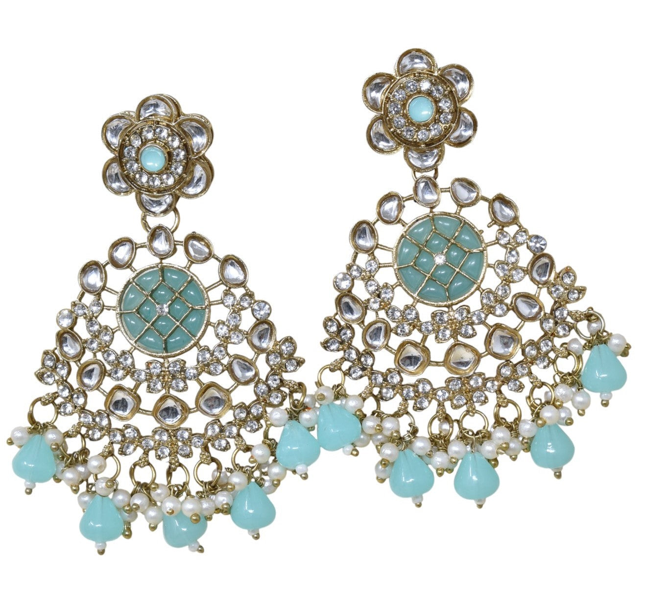 Ethnic Gold Plated Kundan Chandbali Earrings for Women, Traditional Indian Jhumka Drop Earring Set with Pearl & Stone Detailing, Perfect for Wedding, Festival, Party and Gifting